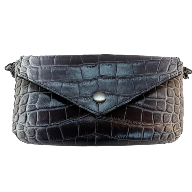 Croc Embossed Grey Ombre Leather Crossbody