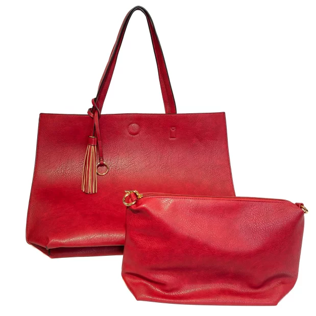 Large Red Tote With Attached Pouch