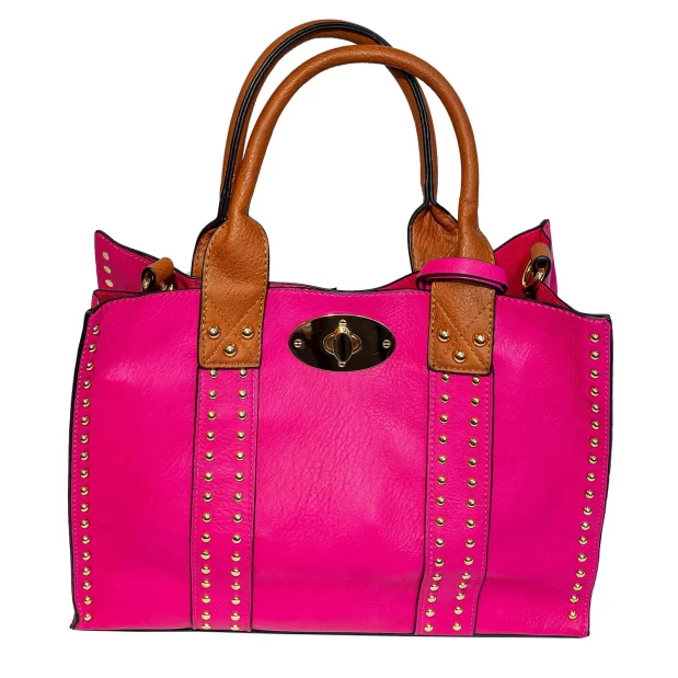 Pink Square Tote Top Handle & Strap With Attached Inner Removable Pouch