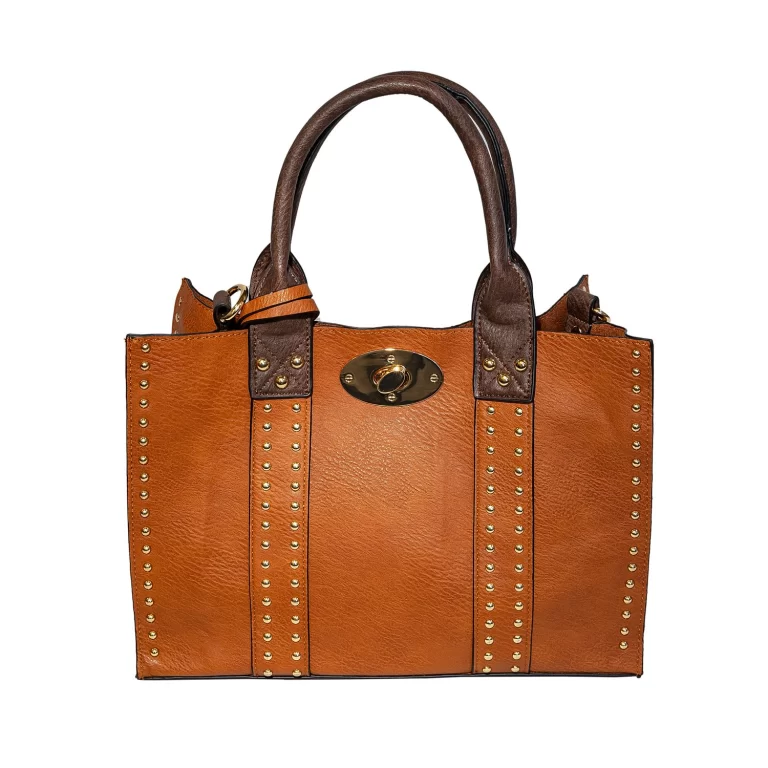 Brown Square Tote Top Handle & Strap With Attached Inner Removable Pouch