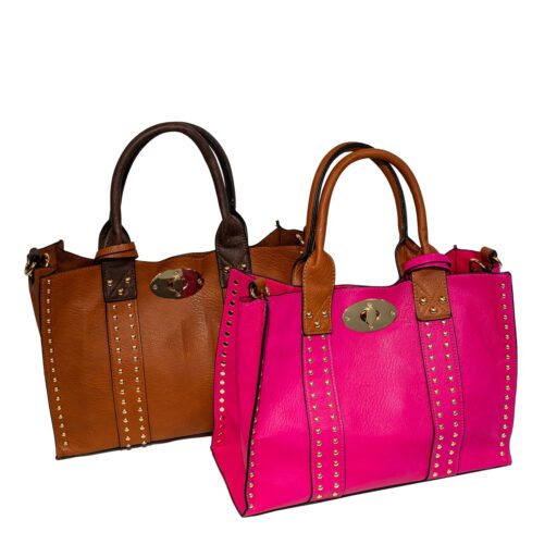Brown Square Tote Top Handle & Strap With Attached Inner Removable Pouch