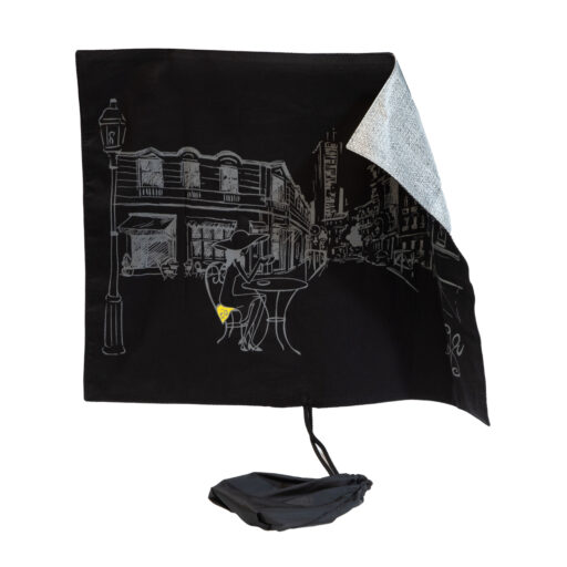 Antimicrobial Seat Scarf Café Scene – Black with Pouch