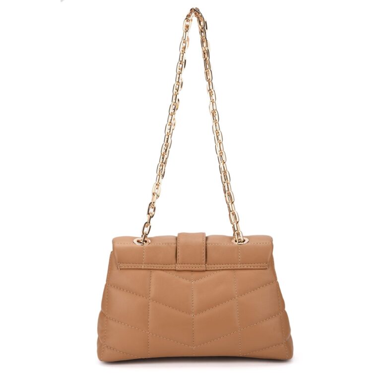 ESE Signature Leather Lambskin Shoulder Bag - CAMEL SMALL